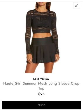 ALO Yoga Black Mesh Long Sleeve Crop Top